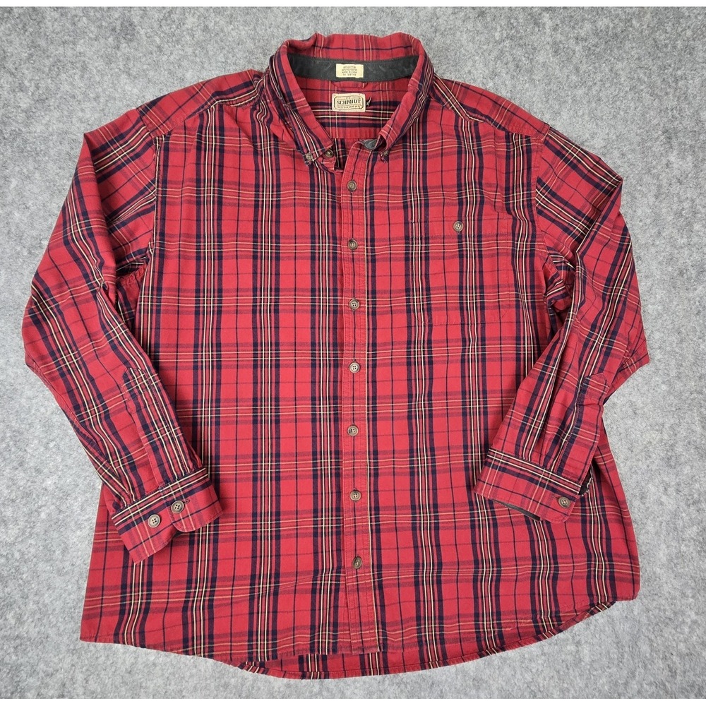 C.E. Schmidt Workwear Shirt Mens 2XL Red Plaid Button Up Long Sleeve Collared